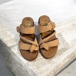 White Mountain Braided-Strap Slide Sandals in Tan